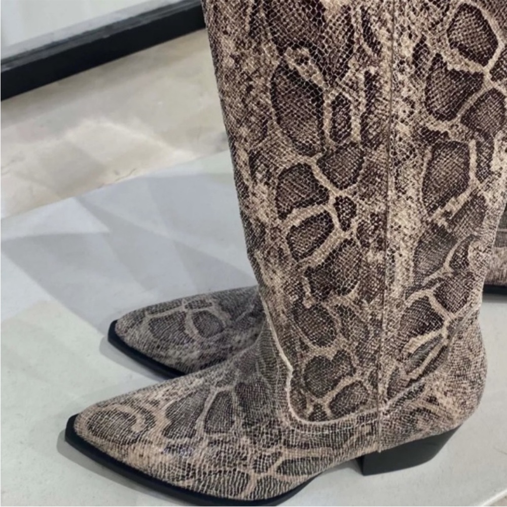 Zara Snakeskin Knee-High Boots - Picture 9 of 13